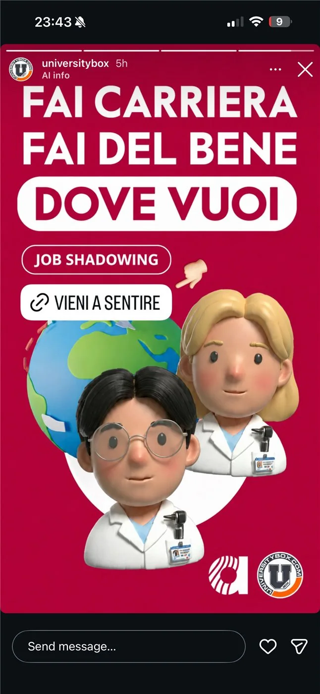 Story Instagram «Fai carriera, fai del bene, dove vuoi» per il Job Shadowing Amplifon