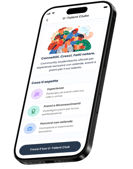 Schermata dei club per facoltà nell'app UniversityBox